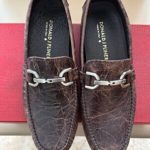 Donald J. Pliner Brown Leather Slip-On Loafers with Silver Bit